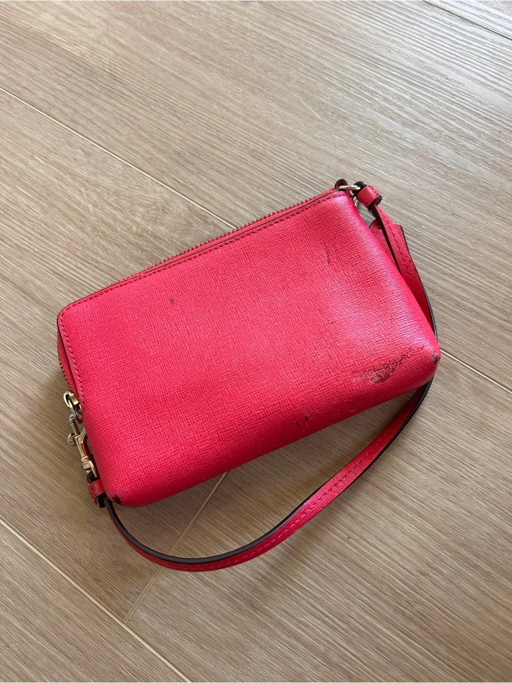 COACH Hot Pink Leather Wristlet Clutch with Gold Hardware